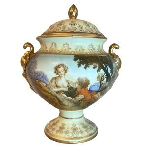 Vintage Ardalt Japan Lidded Urn Gold Gilt Scenic Porcelain Ginger Jar 3208